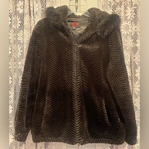 Black Gallery Faux Fur Hooded Jacket Size Medium
